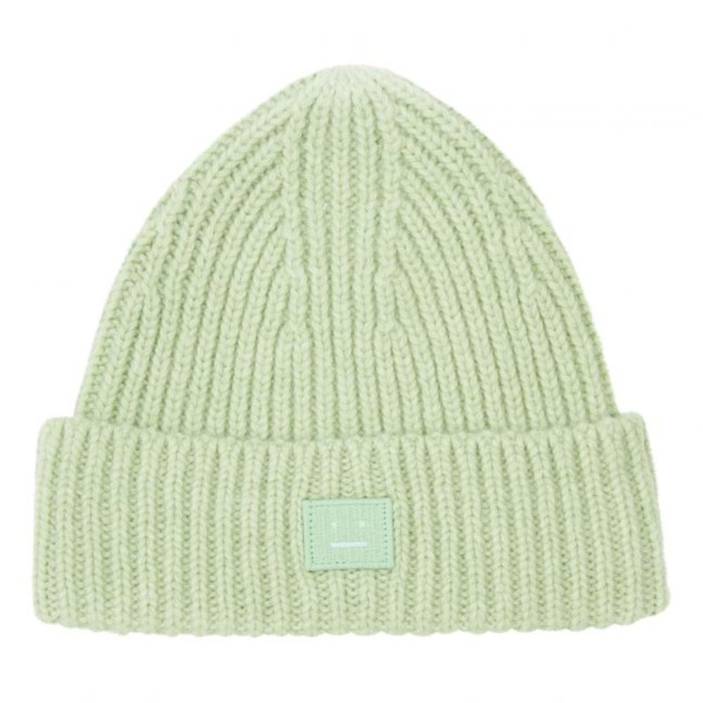 ACNE STUDIOS Wool Ribbed Beanie Hat Green Small